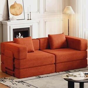 Livingroom Corduroy Loveseat Sofa | Modern Minimalist Lounge Couch Terracotta