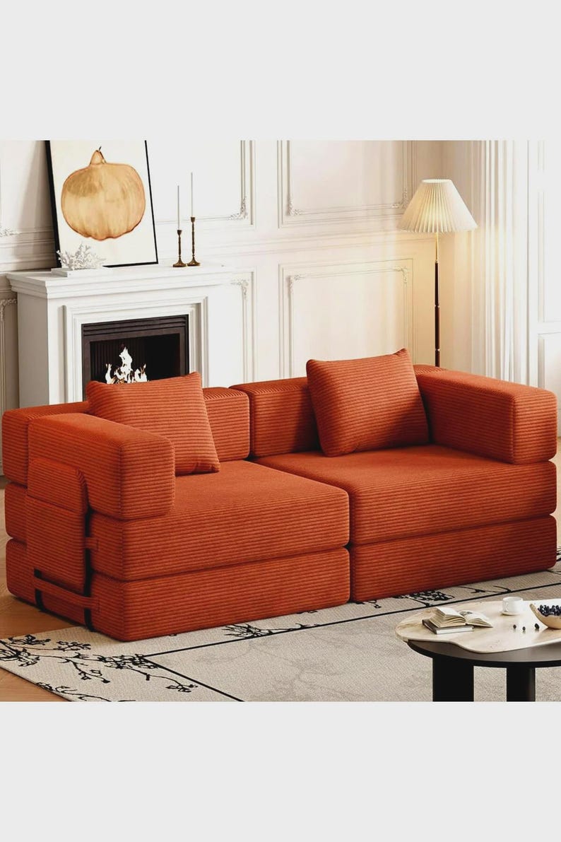 Livingroom Corduroy Loveseat Sofa | Modern Minimalist Lounge Couch Terracotta