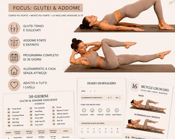 Reto de Pilates de 30 días para glúteos y abdomen / Entrenamiento en casa (PDF) (Italiano)