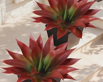 18 Inch Artificial Agave Plants Outdoor – 2 PCS UV Resistant Faux Red Greenery Decor