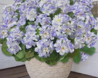 4 Bundles Artificial Purple Geranium Flowers - UV Resistant Faux Plants