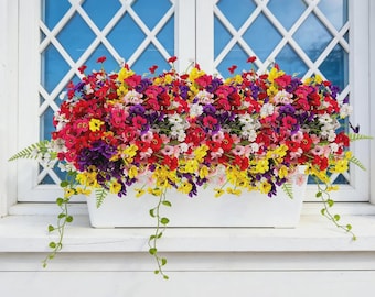 24 Pcs UV Resistant Faux Silk Flowers – Mixed Color Outdoor Garden Porch Decor