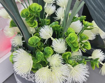 8 Pack Artificial White Flowers – UV Resistant Outdoor Plastic Garden Decor Set