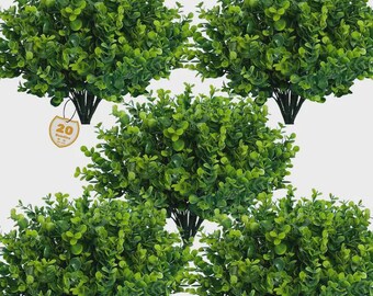 20 Bundles Artificial Boxwood Shrubs – UV Resistant Outdoor Fake Greenery Plants