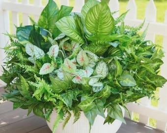12 Pcs Artificial Outdoor Plants - UV Resistant Faux Greenery for Porch Planters Garden Decor