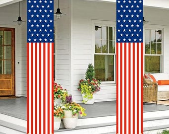 Patriotic American Flag Porch Banner, 4th of July Memorial Day Outdoor Decor