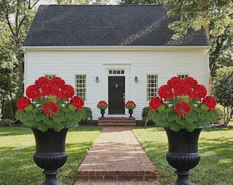 2 PCS Artificial Geraniums for Outdoors - UV Resistant Red Silk Flowers