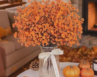 Artificial Orange Baby Breath Stems – 10 Pcs Fall Thanksgiving Decor