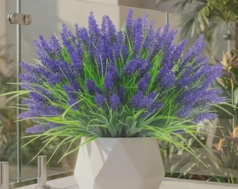 22PCS Artificial Lavender Flowers UV Resistant Fake Outdoor Plants for Porch Garden Decor