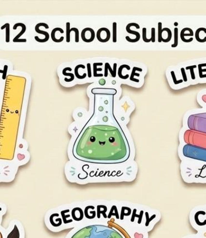 School Subject Stickers Bundle | Cute Kawaii Planner Stickers for ...