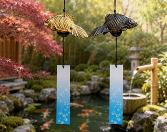 Japanese Cast Iron Wind Chime – Goldfish Bell, Outdoor Garden Patio Balcony Porch Hanging Decor, Asian Style Unique Gift