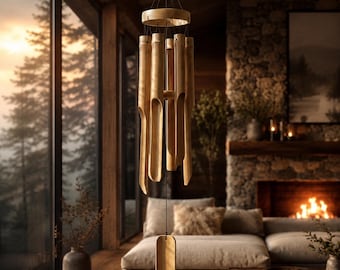 Large Bamboo Wind Chime 85cm – Hand-Carved Natural Wood, Indoor Outdoor Garden Patio Porch Hanging Decor, Eco Rustic Gift