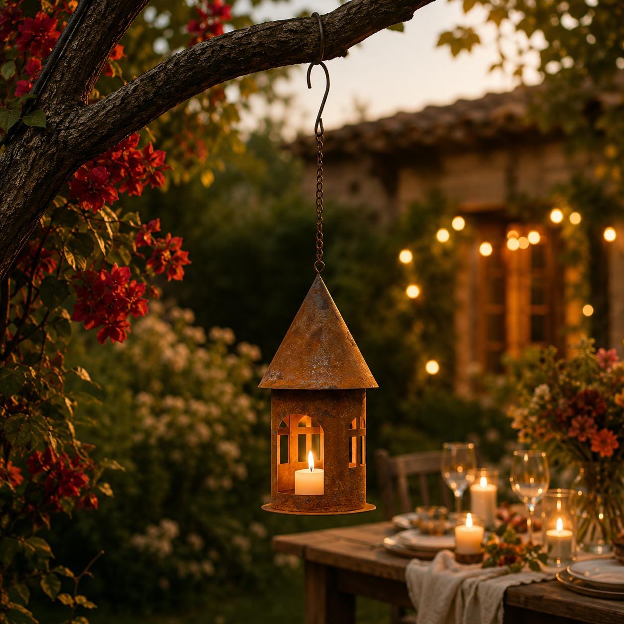 Rustic Castle Candle Holder - Hanging Iron Lantern, Vintage Garden…