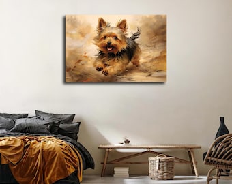 Aquarel canvasafdruk yorkshire terriër rennen – Abstracte hond muurkunst