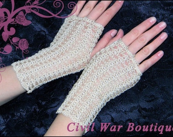 1800's Civil War Victorian Beige Cream Handmade gloves PEARLS 100% cotton NEW