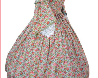 1800's Civil War Victorian Day Pagoda Sleeve Dress Parsley Flowers Gorgeous Gown