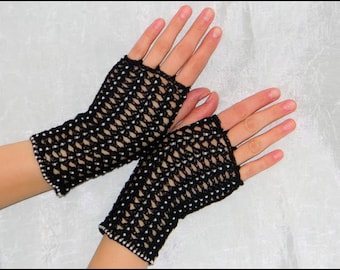 1800's Civil War Victorian Black Handmade gloves PEARLS 100% cotton NEW Size S/M or L