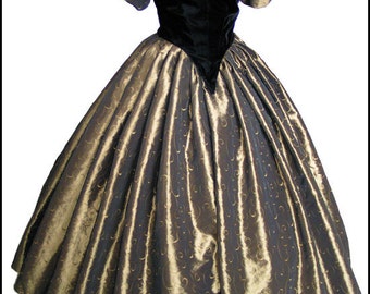 1800's Civil War Victorian Ball Gown Dress NEW Gorgeous Taffeta and Velvet