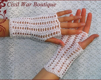 1800's Civil War Victorian Bridal White Handmade gloves PEARLS 100% cotton NEW