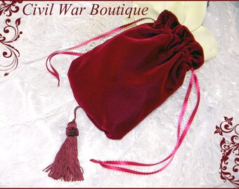 Civil War / Victorian Burgundy Maroon Velvet RETICULE / PURSE NEW