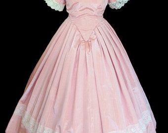 1800's Civil War Victorian Pink Bengaline Moire Ball Gown Dress NEW Gorgeous