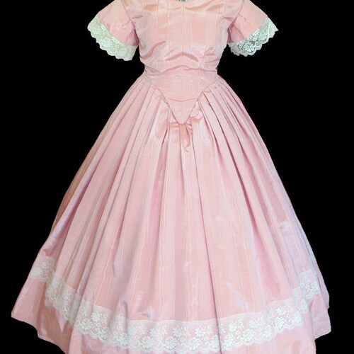 1800's Civil War Victorian Pink Bengaline Moire Ball Gown - Etsy