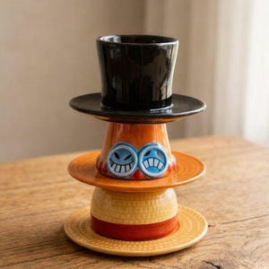 Anime Ceramic Mug Set, Handmade Straw Hat Ceramic Cup, Cute Anime Coffee Cup, Manga Lover Gift, ASL Brothers Hat Tea Cup, Chopper Mug