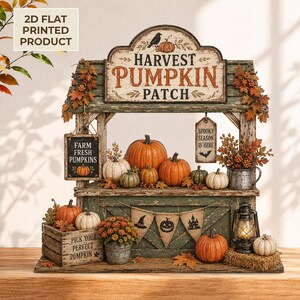 Placa de madera personalizada con estampado plano 2D de huerto de calabazas de otoño, decoración rústica para puesto de granja, adorno para estante de Halloween, regalo de granja otoñal