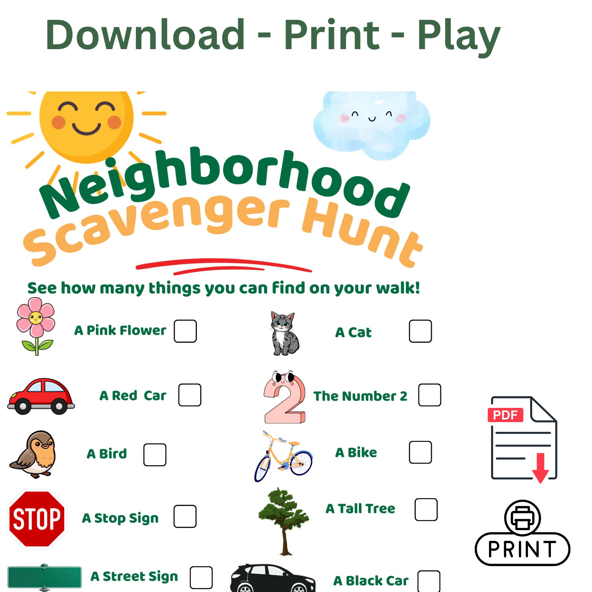 Neighborhood Scavenger Hunt Printable - Kids Outdoor Activity ...