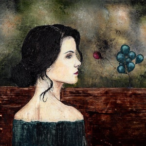 Melancholy Muse – Surreal Woman Portrait Print, Oil Painting Reproduction, Thoughtful Figurative Wall Art