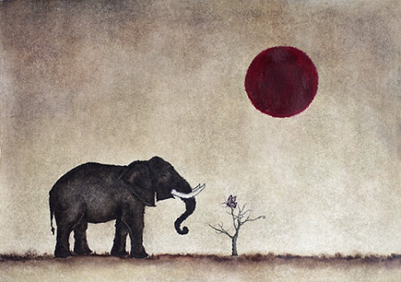Art print // Elephant butterfly moon // They bring me to you image 1