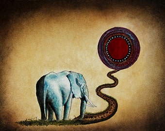 Art print // Elephant - road // "The road"