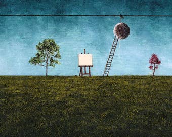 Art Print // Nature - moon - trestle - ladder// "Spring".