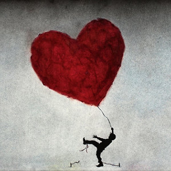 Art print // Heart - boy - balloon // "Let your heart show you the way"