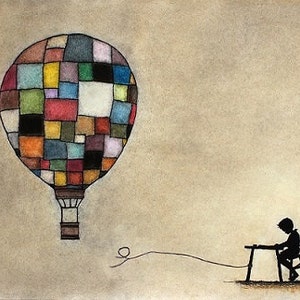 Art print // Hot air balloon - boy silhouette // "I'm gonna be a hot air balloon captain when i grow up"