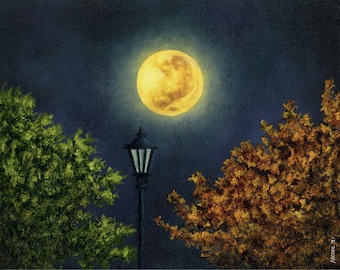 Art print / Moon - tree - night - lamp / "The silent friendship with the moon"