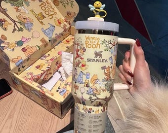 Winnie The Pooh Stanley Inspired Tumbler 40oz, Cute Pooh Bear Stainless Steel Travel Mug with Straw and Handle