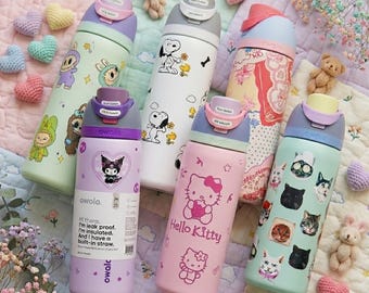 32oz Owala Water Bottle Designs, Hello Kuromi Snoopy Labubu Inspired Wrap, Personalized Tumbler Sticker, Kawaii Bottle Gift for Girls