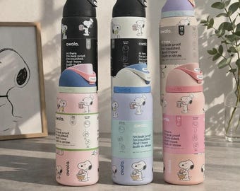Owala Thermoflasche 100 ml: Snoopy Pastell Cartoon Trinkbecher mit Strohhalm