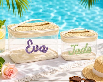 Neceser de PVC bordado, neceser de playa personalizado, regalo para despedida de soltera, regalos de boda, regalo para damas de honor
