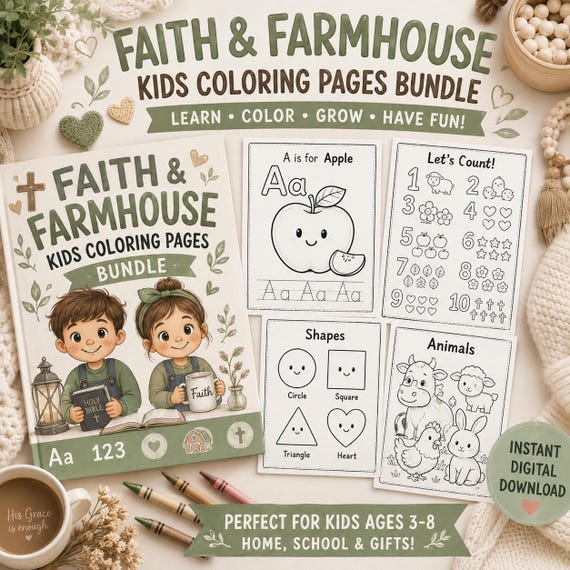 Christian Kids Activity Bundle Bible Coloring Pages For Children Faith Based Homeschool Printables Sunday School Learning Worksheets