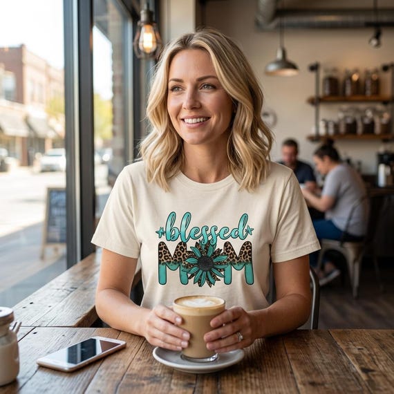 Blessed Mom Shirt Sunflower Graphic Tee Women Cotton Garment Relaxed Fit Casual Top Leopard Print Tshirt Mauve Dusty Rose Clothing Christian