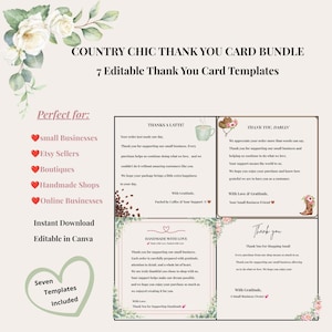 Editable Thank You Card Bundle Canva Thank You Card Templates Small Business Insert Cards Boutique Packaging Inserts Instant Download