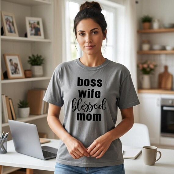 Boss Wife Blessed Mom Shirt | Christian Mom Graphic Tee | Faith Based Mama Shirt | Working Mom T-Shirt | Gift for Wife and Mom