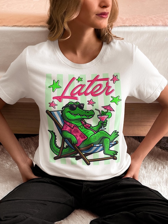 Alligator Graphic Tee Shirt Women Cotton Reptile Print Tropical Animal Gift Crocodile Casual Summer Clothing Beach Vacation Outfit