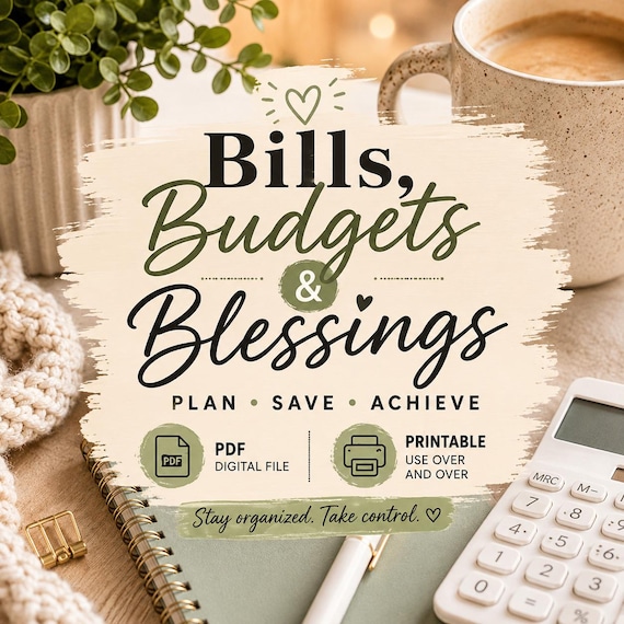 Bills Budgets Blessings | Printable Budget Planner for Women | Monthly Finance & Savings Planner | Budgeting Digital Download