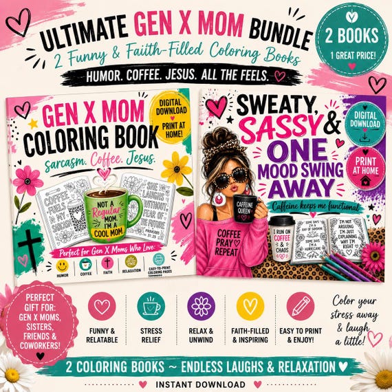 Adult Coloring Book Coffee Themed Page Printable Digital Download File Pdf Menopause Humor Funny Gift Mom Sarcastic Woman Activity Stress