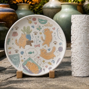 Rodillo de arcilla con diseño de mascotas para cerámica / Herramienta de alfarería con gatos caprichosos