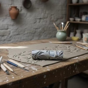 Floral Lemon Clay Texture Roller, Pottery Pattern Pin for Ceramic Artists, Decorative Stamp Roller, Handmade Pottery Tool, Clay Slab Texture