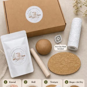 Air Dry Clay DIY Kit with Original Pet Texture Roller, Beginner No-Kiln Pottery Craft Set